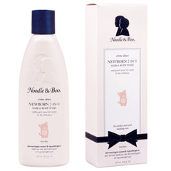 Noodle & Boo envase frontal rosa/azul mostrando etiqueta y beneficios visibles