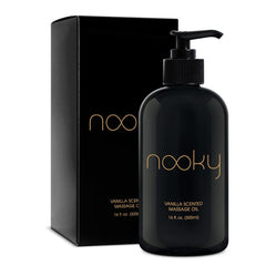 NOOKY frasco frontal 16 oz mostrando diseño y capacidad, ideal para masajes