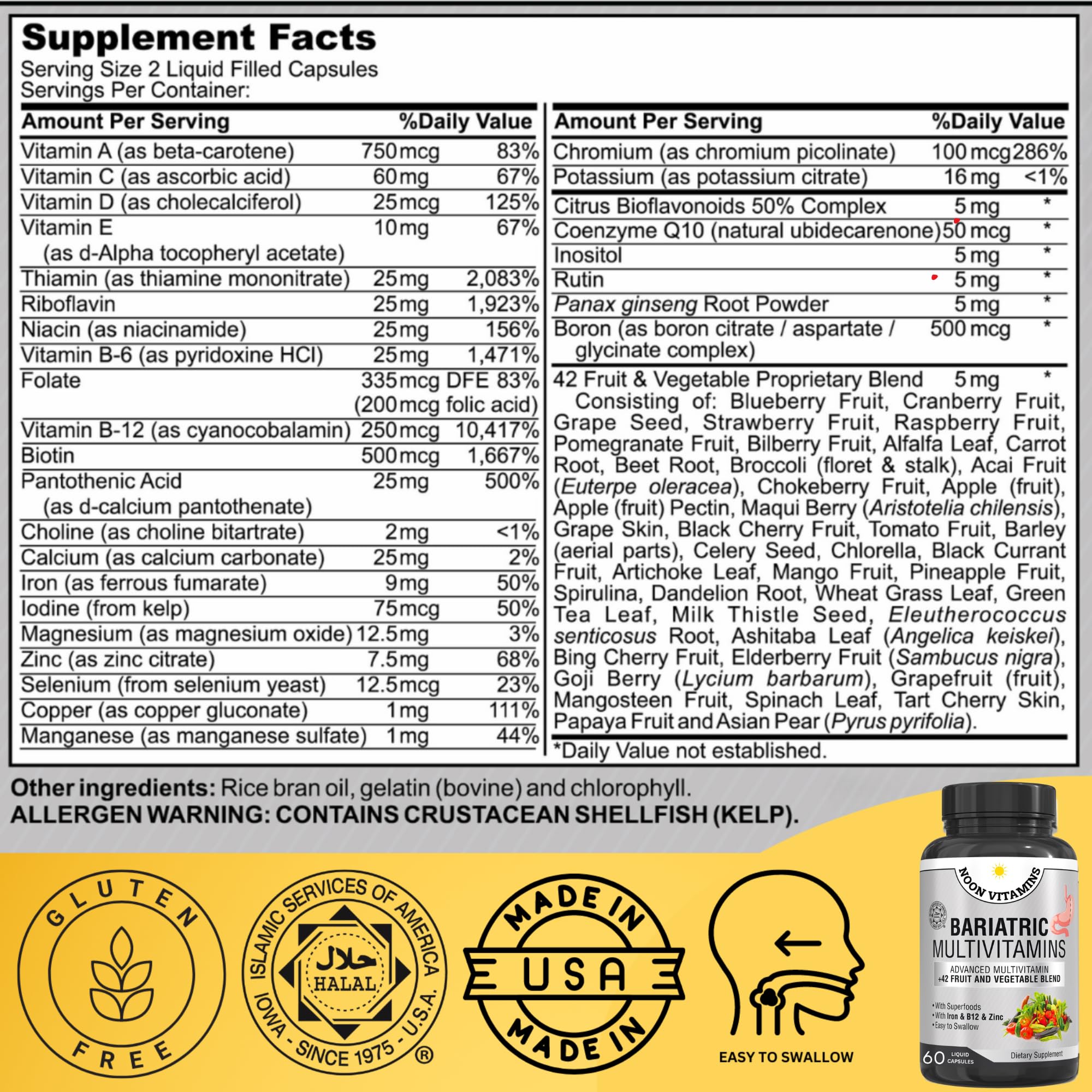 NOON VITAMINS cápsula líquida en primer plano fácil de tragar y rápida disolución