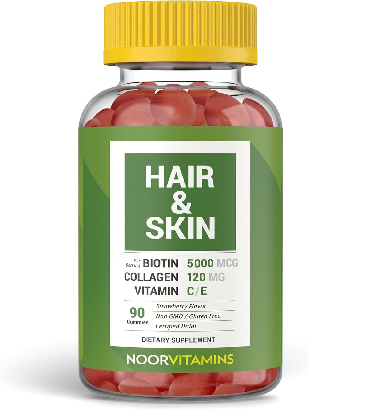 Envase frontal de Noor Vitamins mostrando diseño y cantidad, fácil identificación y confianza