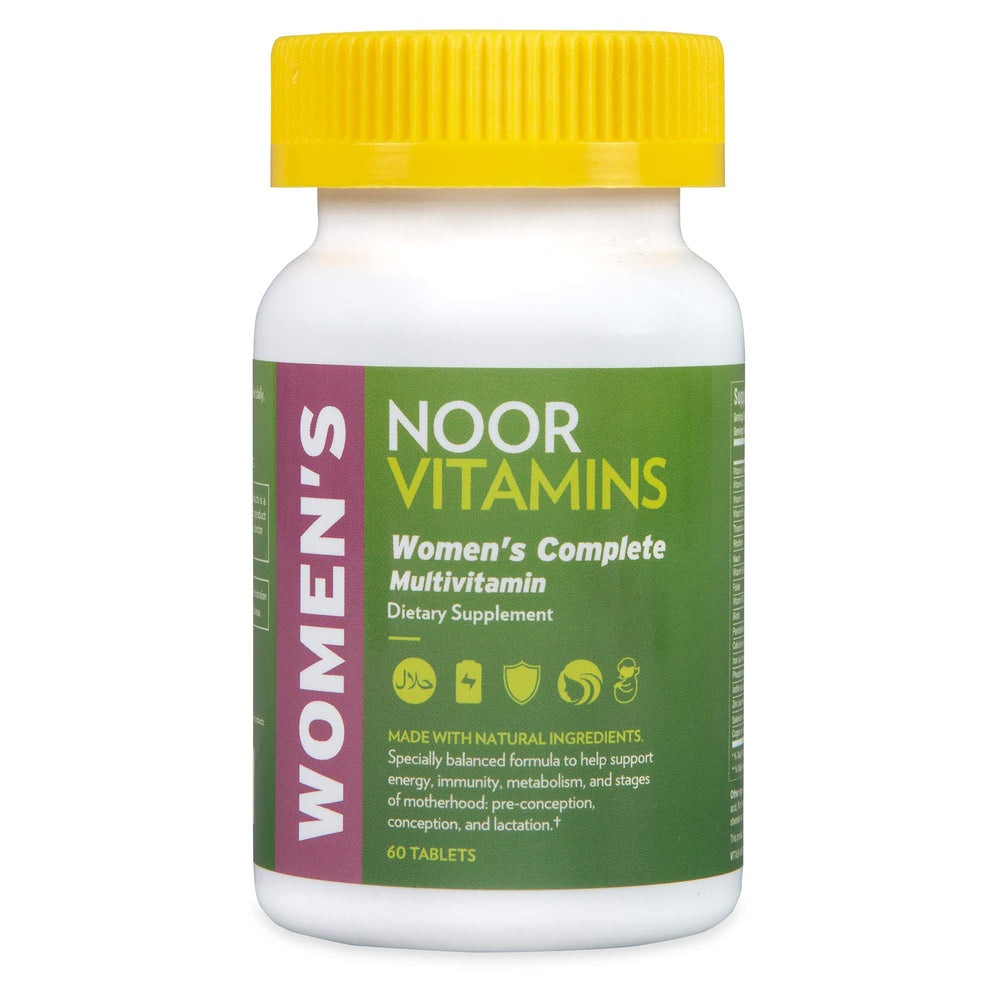 Noor Vitamins frasco frontal mostrando diseño y beneficio vegano
