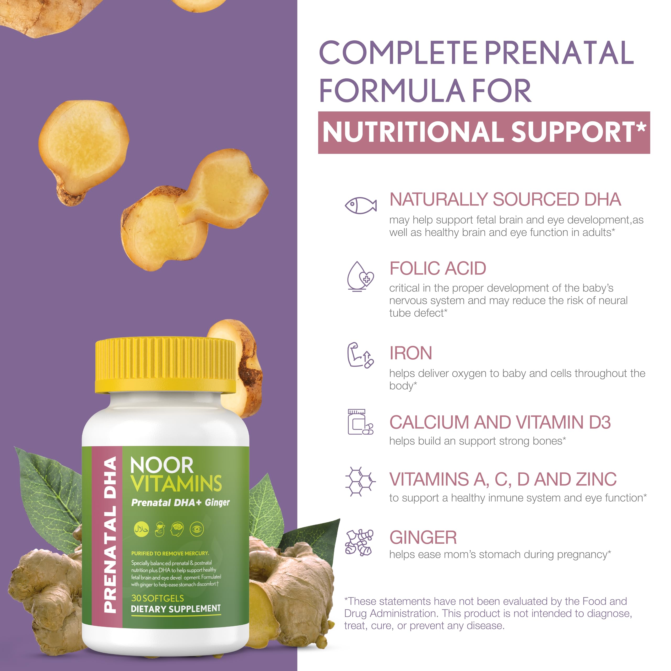 Noor Vitamins cápsula en la mano de mujer embarazada para contexto de uso