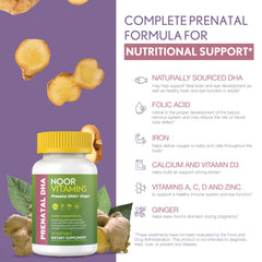 Noor Vitamins cápsula en la mano de mujer embarazada para contexto de uso