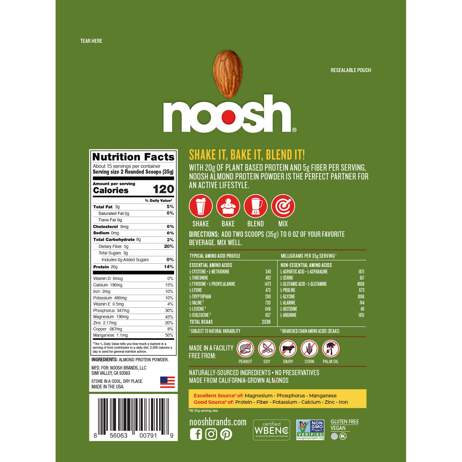 Polvo de proteína NOOSH en primer plano con textura fina que facilita mezclado y absorción