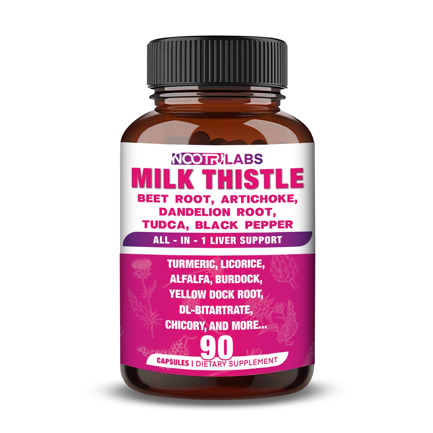 Nootrilabs Naturals frasco delantero mostrando 90 cápsulas, conveniencia vegana
