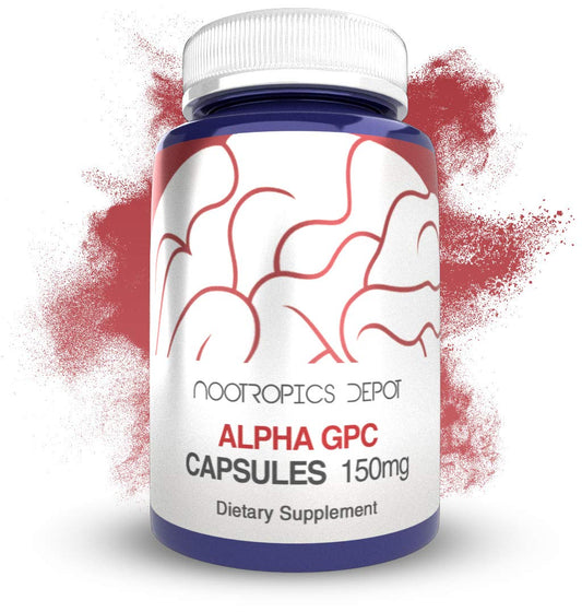 Nootropics Depot Alpha GPC, botella de cápsulas 150 mg para mayor claridad mental