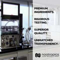 Nootropics Depot cápsulas junto a elementos cotidianos para uso práctico