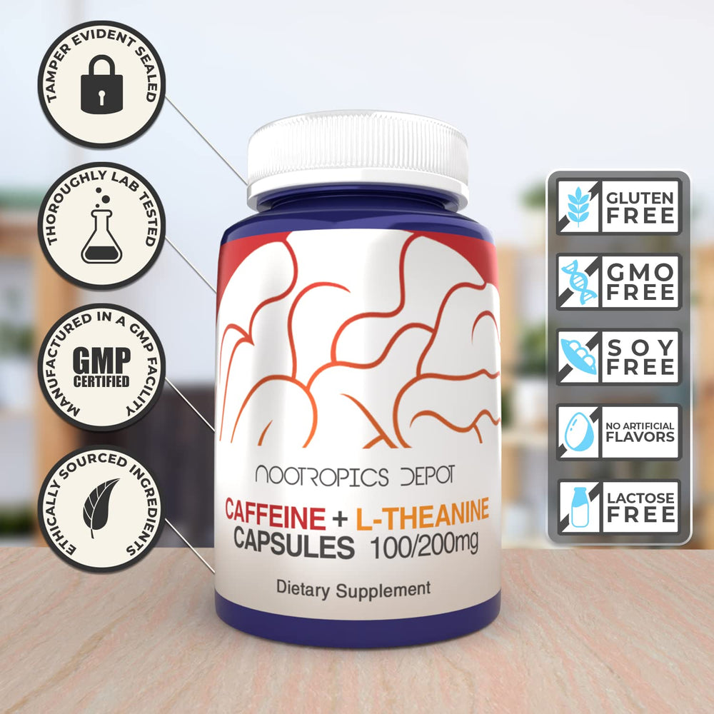 Nootropics Depot botella abierta con cápsulas para fácil acceso diario