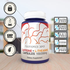 Nootropics Depot botella abierta con cápsulas para fácil acceso diario
