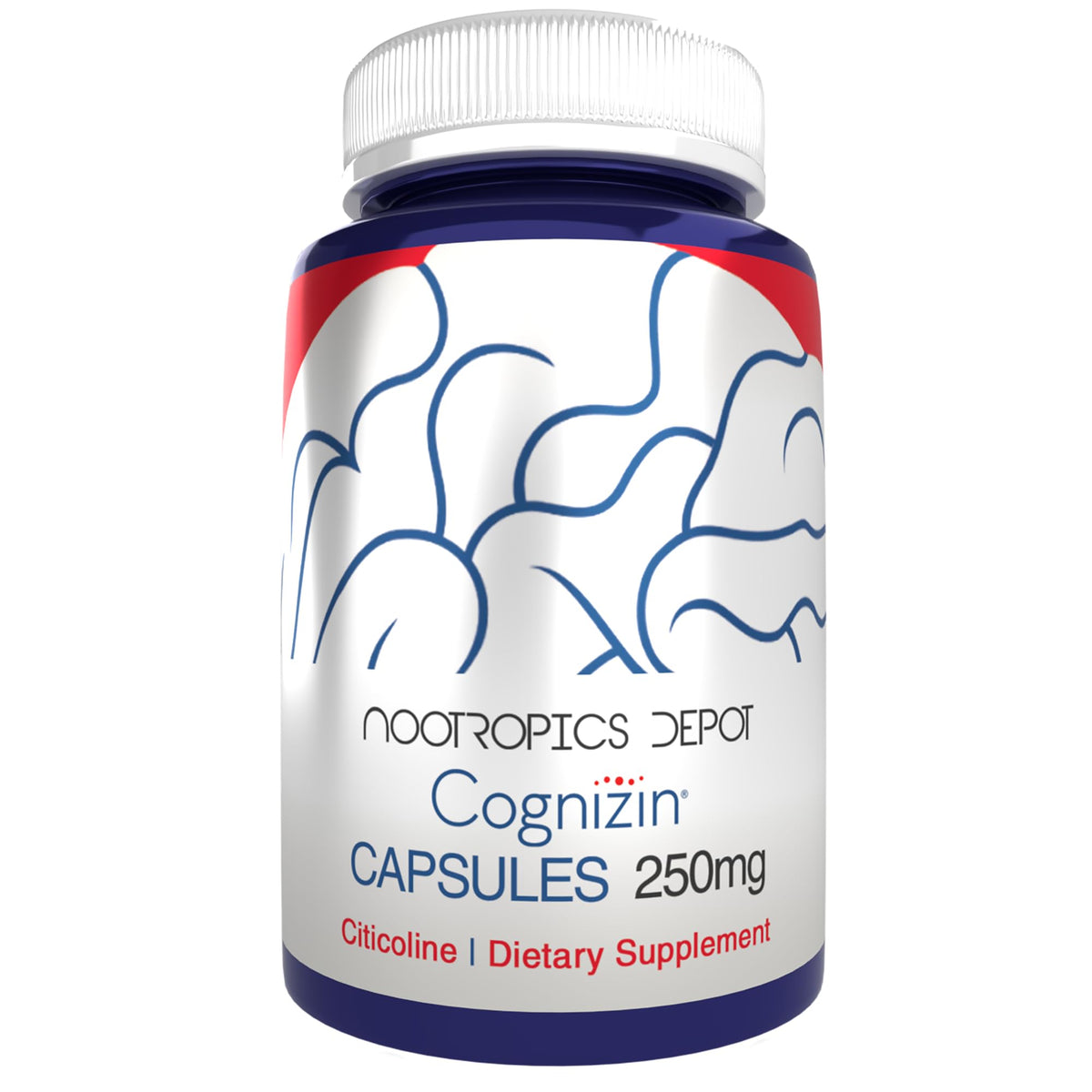 Nootropics Depot frasco frente mostrando etiqueta y beneficio de concentración