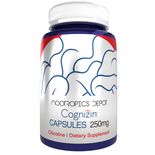 Nootropics Depot frasco frontal mostrando 60 cápsulas para enfoque