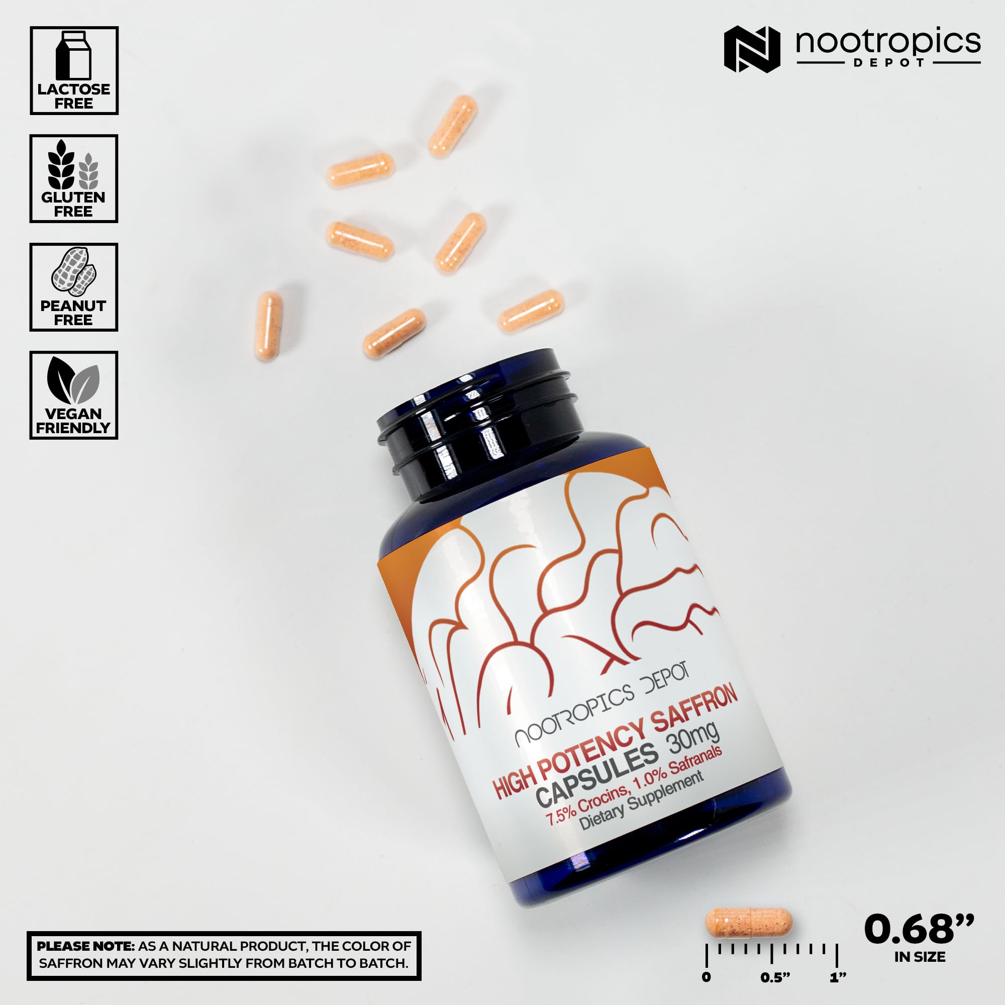 Nootropics Depot detalle de etiqueta con información de crocinas y safranales