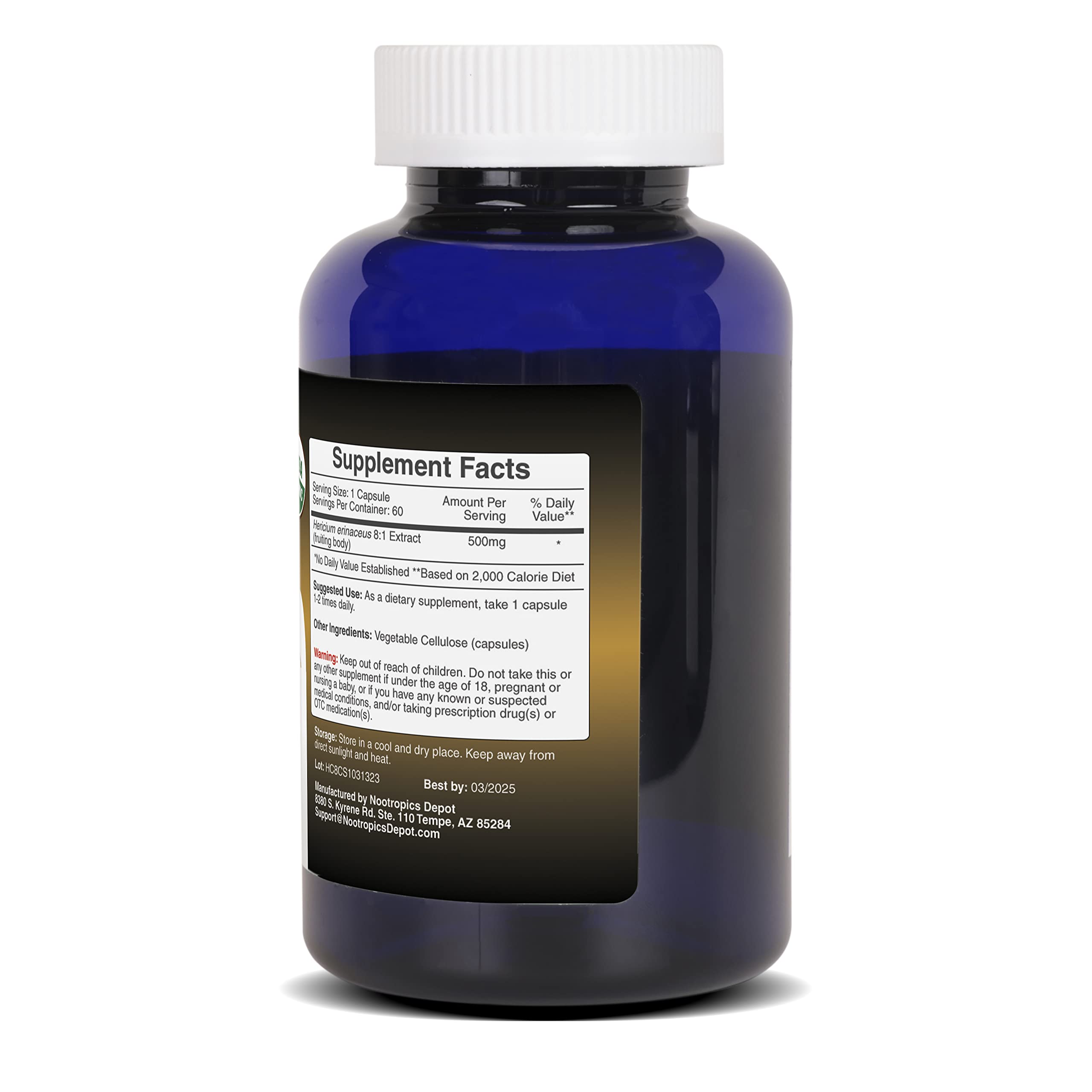 Nootropics Depot frasco en escritorio como complemento de rutina diaria