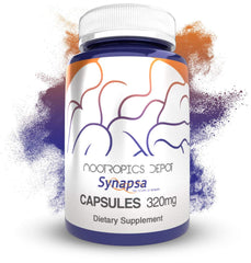Nootropics Depot frasco delante mostrando la presentación y beneficios visibles