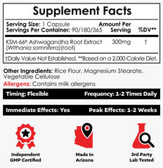Nootropics Depot KSM-66 apilado con cápsulas visibles, evidencia de dosificación práctica