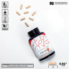 Nootropics Depot KSM-66 polvo y raíz mostrando origen de extracto y pureza