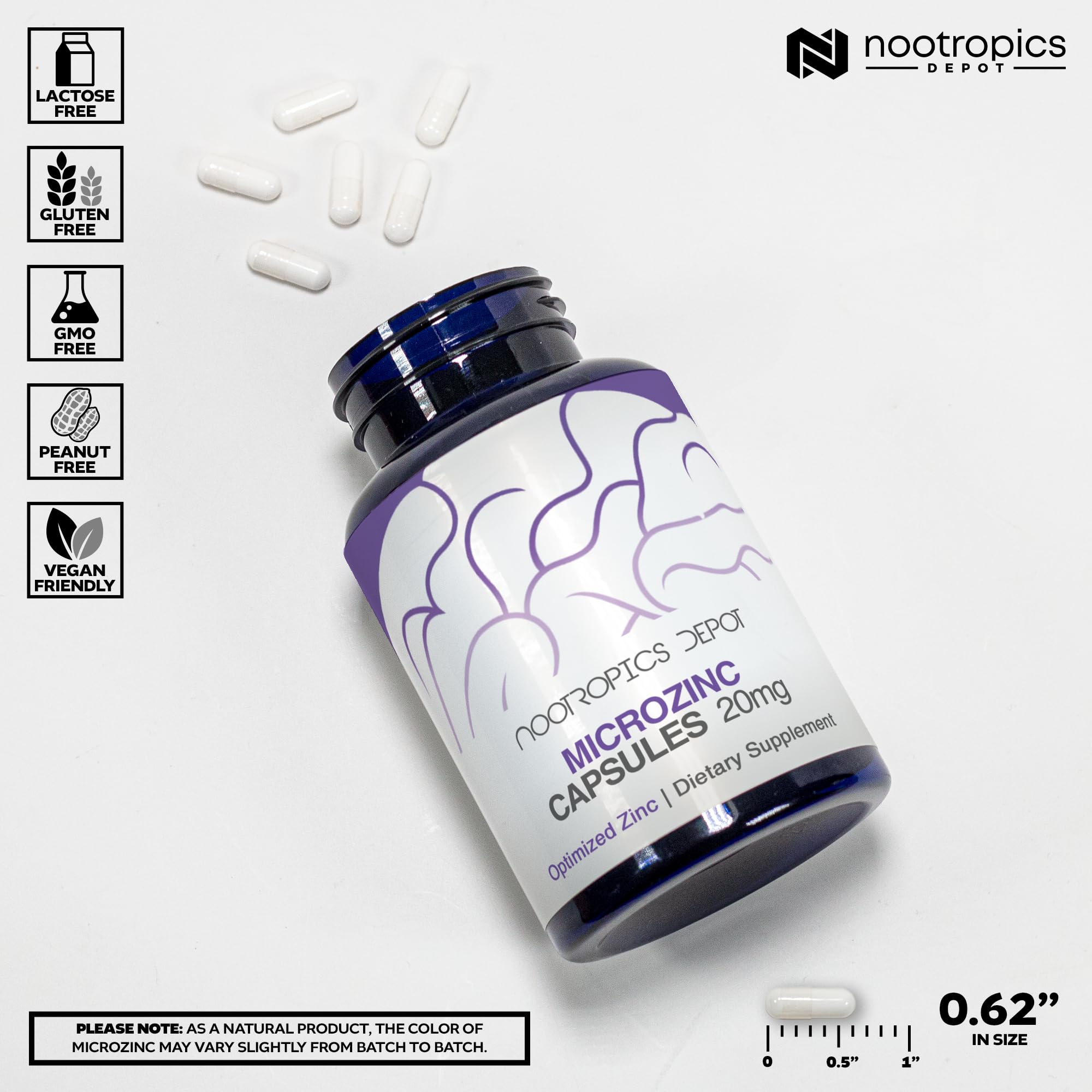 Cápsula MicroZinc abierta junto al contenido, Nootropics Depot muestra la formulación