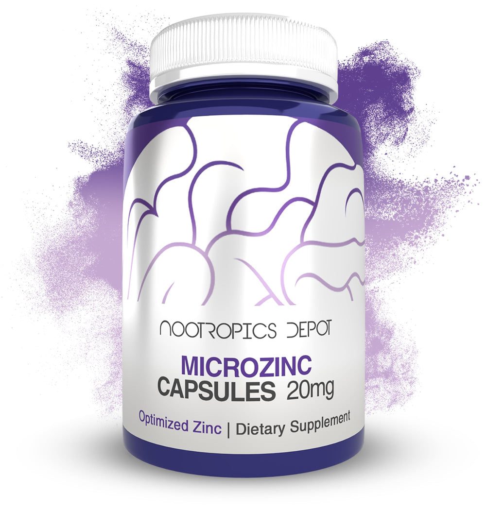 Nootropics Depot frasco MicroZinc visto de frente, presentación clara y compacta