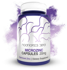 Nootropics Depot frasco MicroZinc visto de frente, presentación clara y compacta