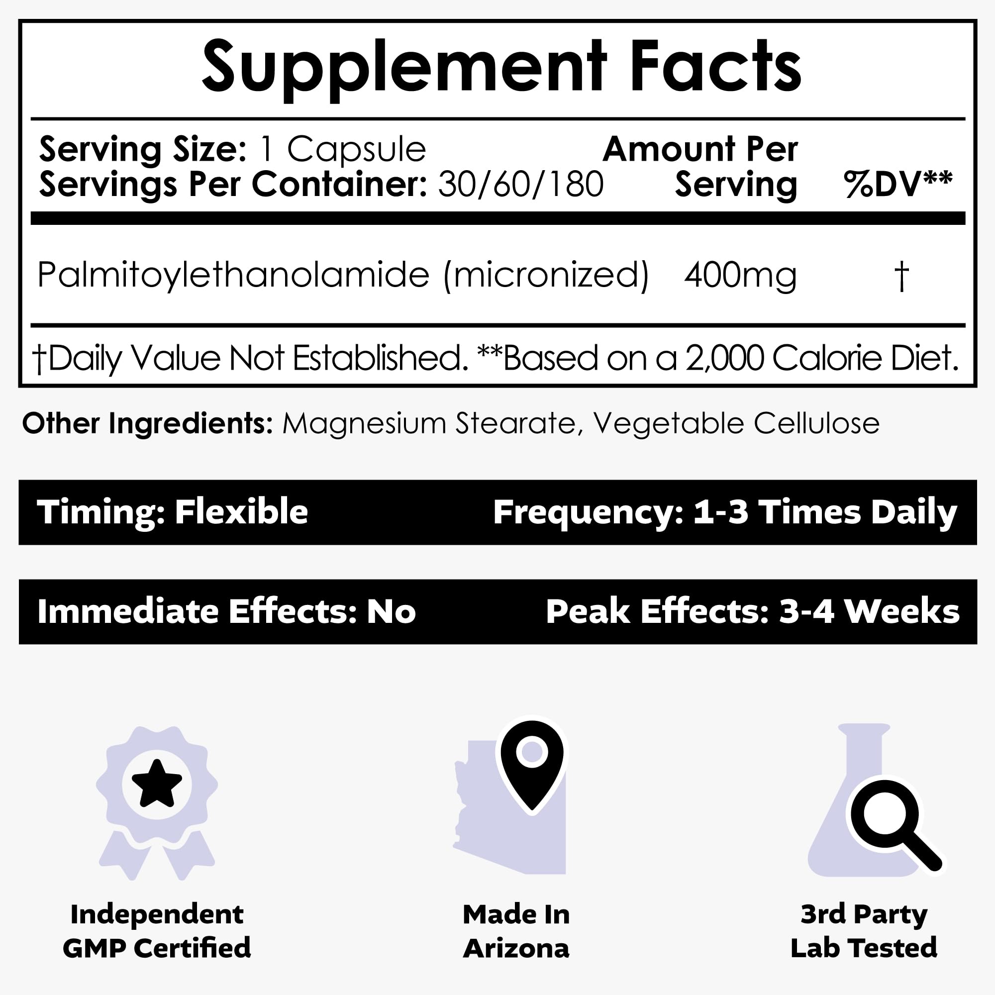 Cápsula de PEA Nootropics Depot en primer plano, fácil de tragar