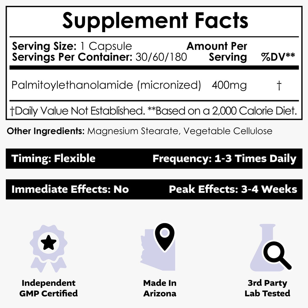 Cápsula de PEA Nootropics Depot en primer plano, fácil de tragar