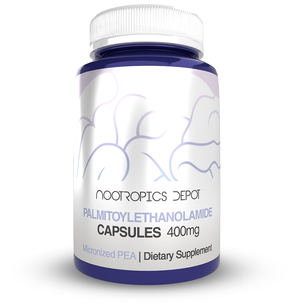 Nootropics Depot PEA envase frontal mostrando la presentación y tamaño