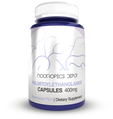 Nootropics Depot PEA envase frontal mostrando la presentación y tamaño