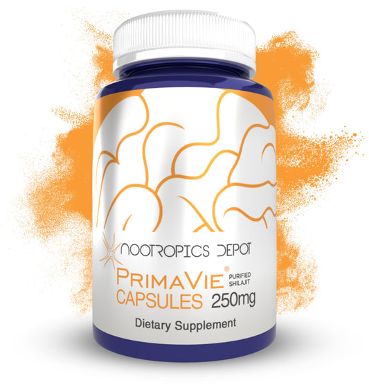 Nootropics Depot PrimaVie frente del envase mostrando 90 cápsulas y beneficios