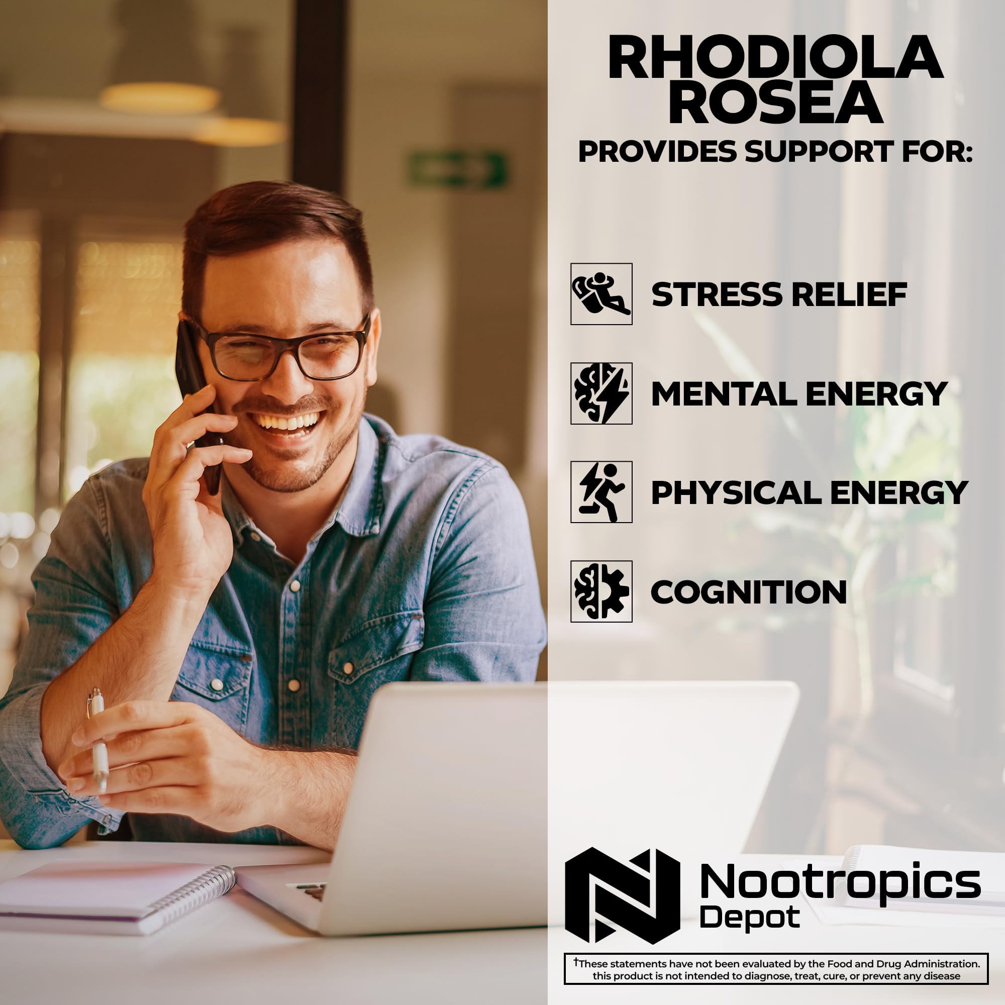 Mano sosteniendo frasco Nootropics Depot para comparar tamaño y uso diario