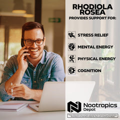 Mano sosteniendo frasco Nootropics Depot para comparar tamaño y uso diario