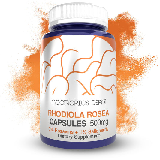 Nootropics Depot frasco frontal mostrando etiqueta y cantidad de cápsulas