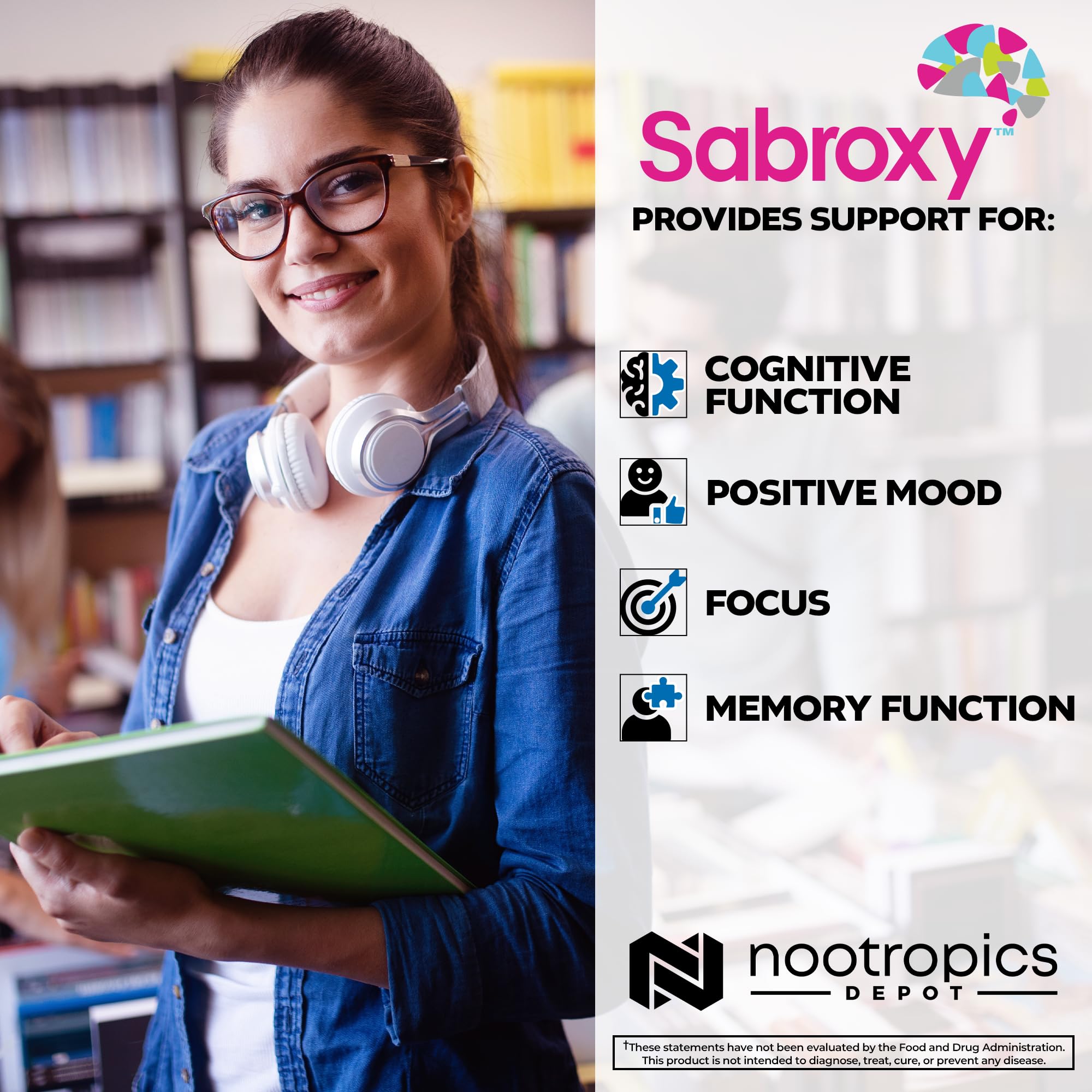 Nootropics Depot etiqueta Sabroxy con información de porcentaje oroxylin-A