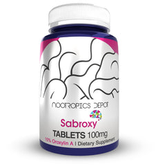 Nootropics Depot Sabroxy tabletas-100mg en envase, enfoque sostenido.