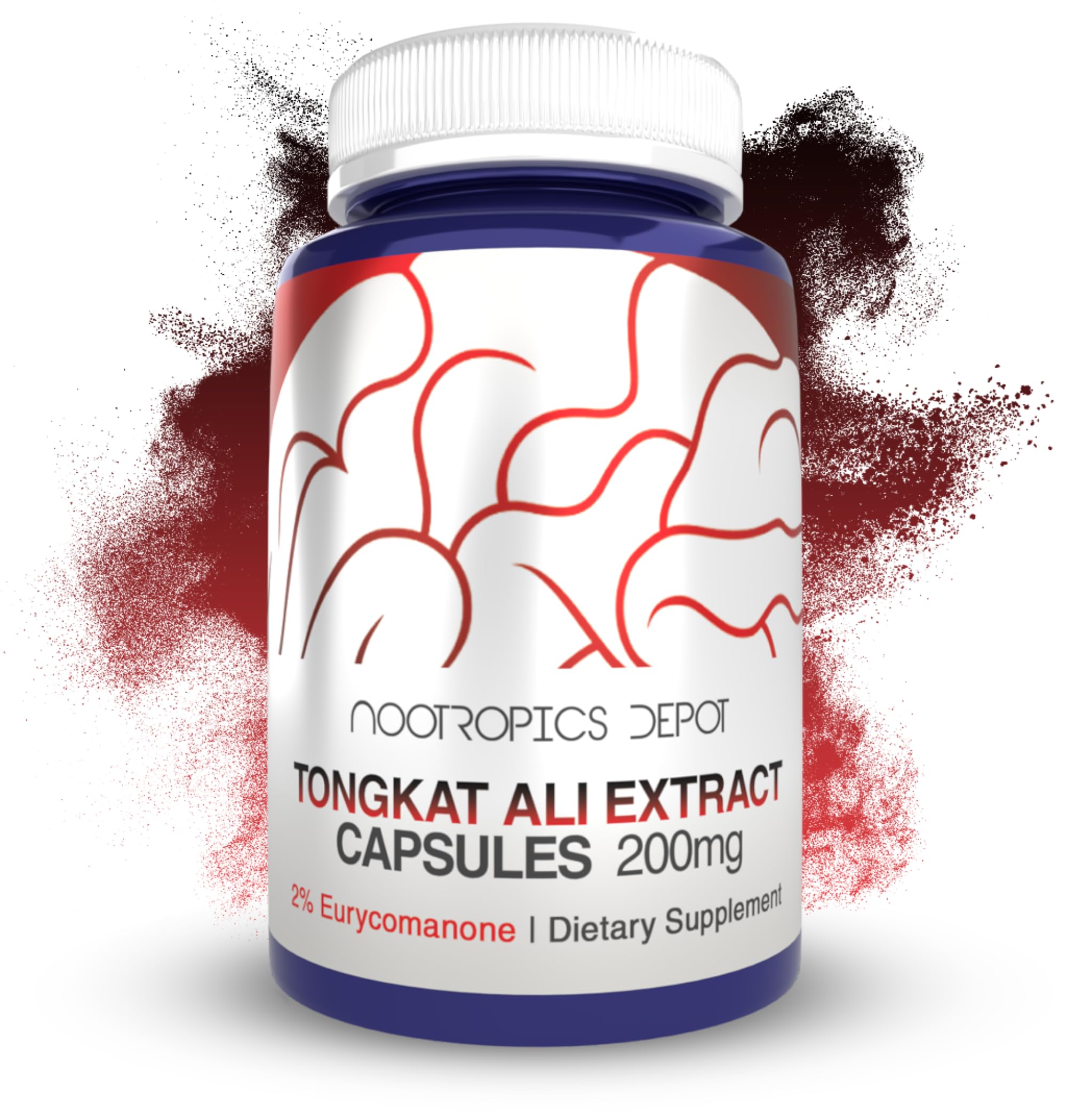 Nootropics Depot frasco frontal mostrando Tongkat Ali, confianza en calidad