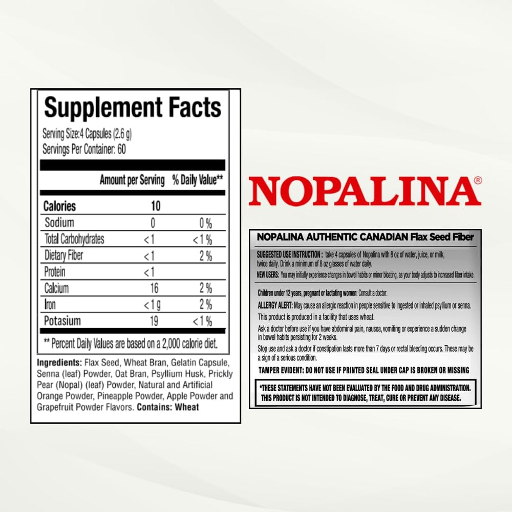 Nopalina etiqueta con certificaciones GMP y fabricación en USA