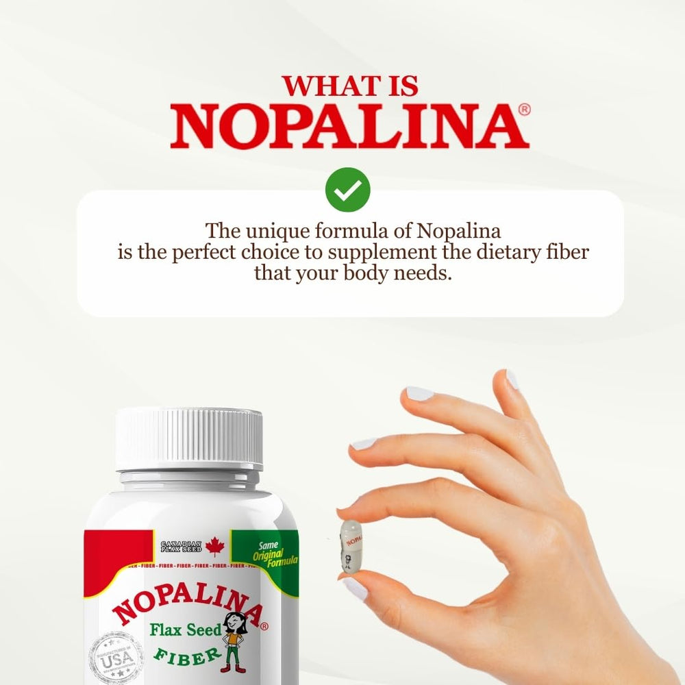 Nopalina ingredientes cerca: lino, psyllium y nopal para fibra