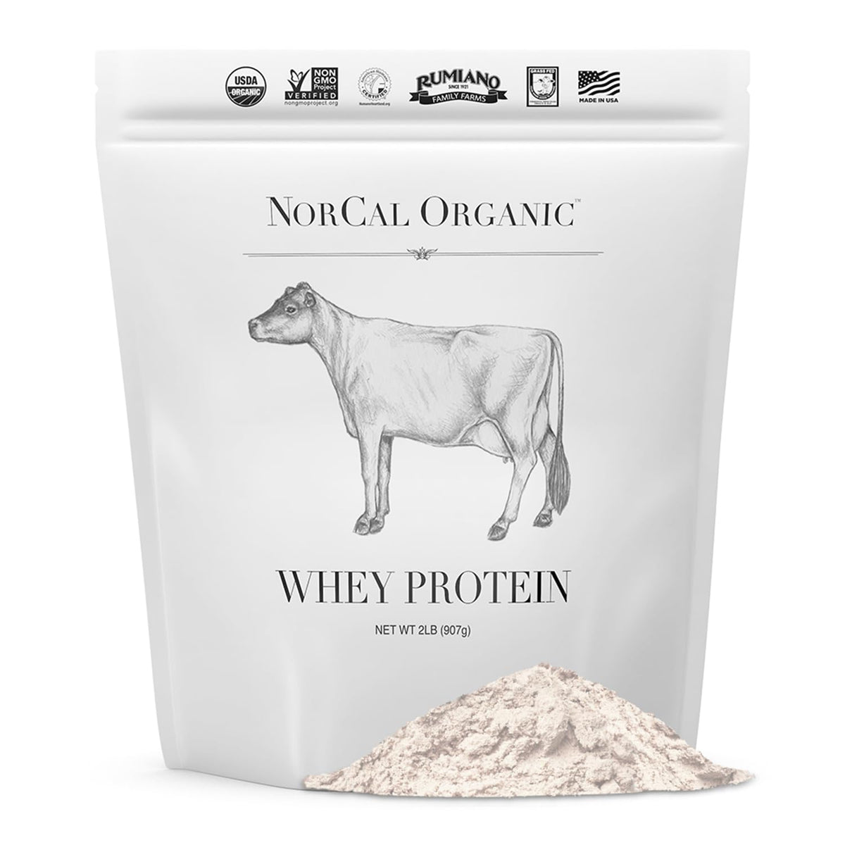 NorCal Organic envase frontal que muestra proteína orgánica y pureza