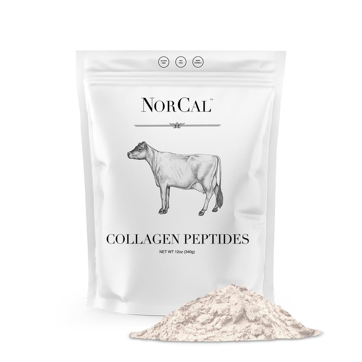 NorCal Organic envase frontal mostrando el sello puro y beneficio de proteína