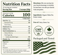 NorCal Organic etiqueta nutricional destacando 22 g proteína, transparencia