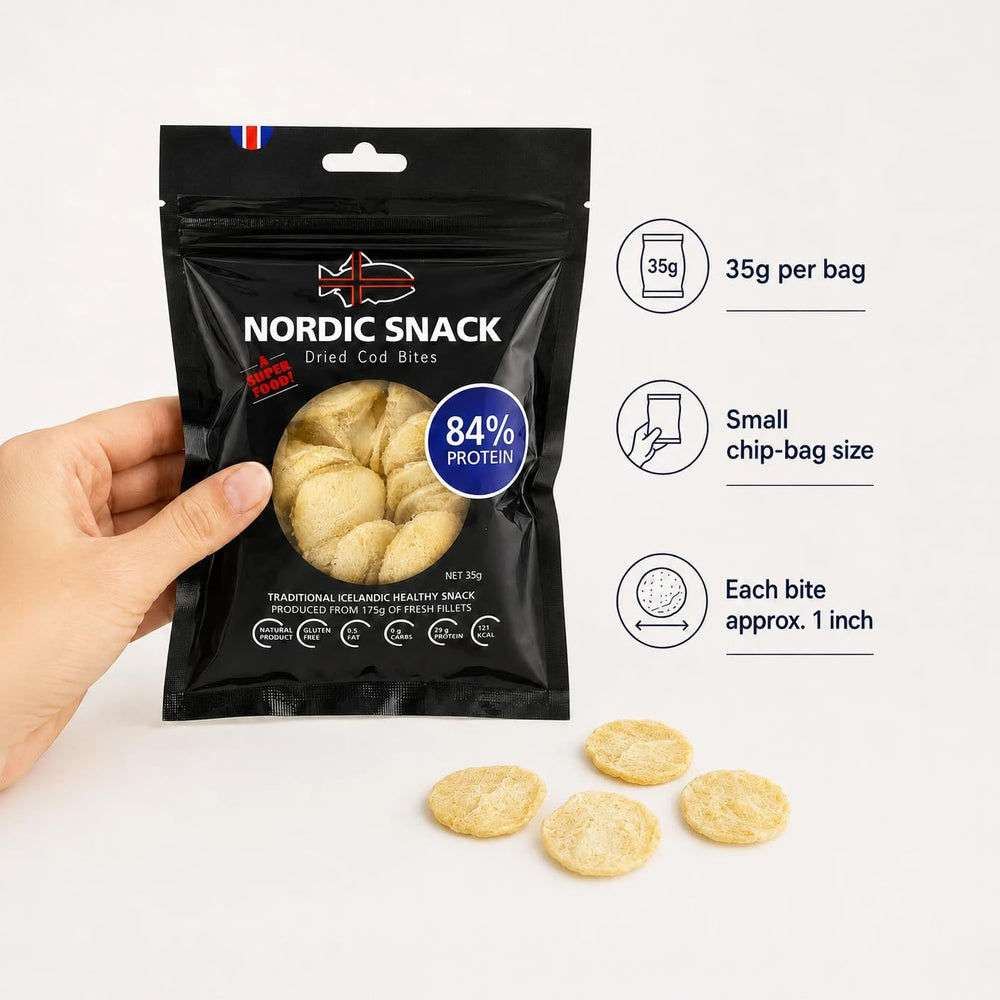 Nordic Catch bocaditos desplegados en superficie ilustrando crujiente y porción