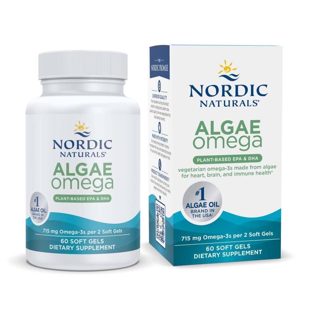 Nordic Naturals frasco frente mostrando etiqueta y beneficio vegano