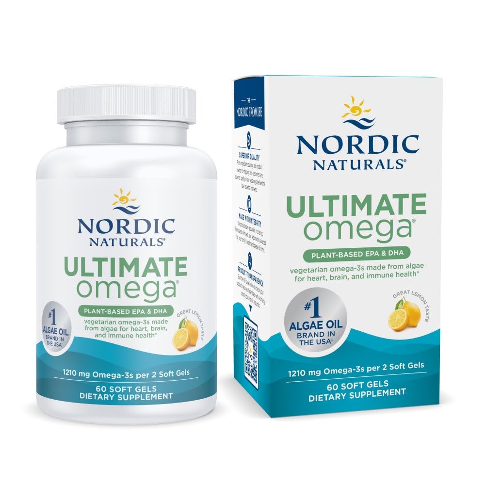 Nordic Naturals envase frontal mostrando etiqueta y beneficios veganos