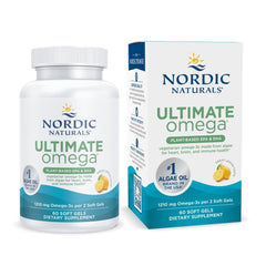 Nordic Naturals envase frontal mostrando etiqueta y beneficios veganos