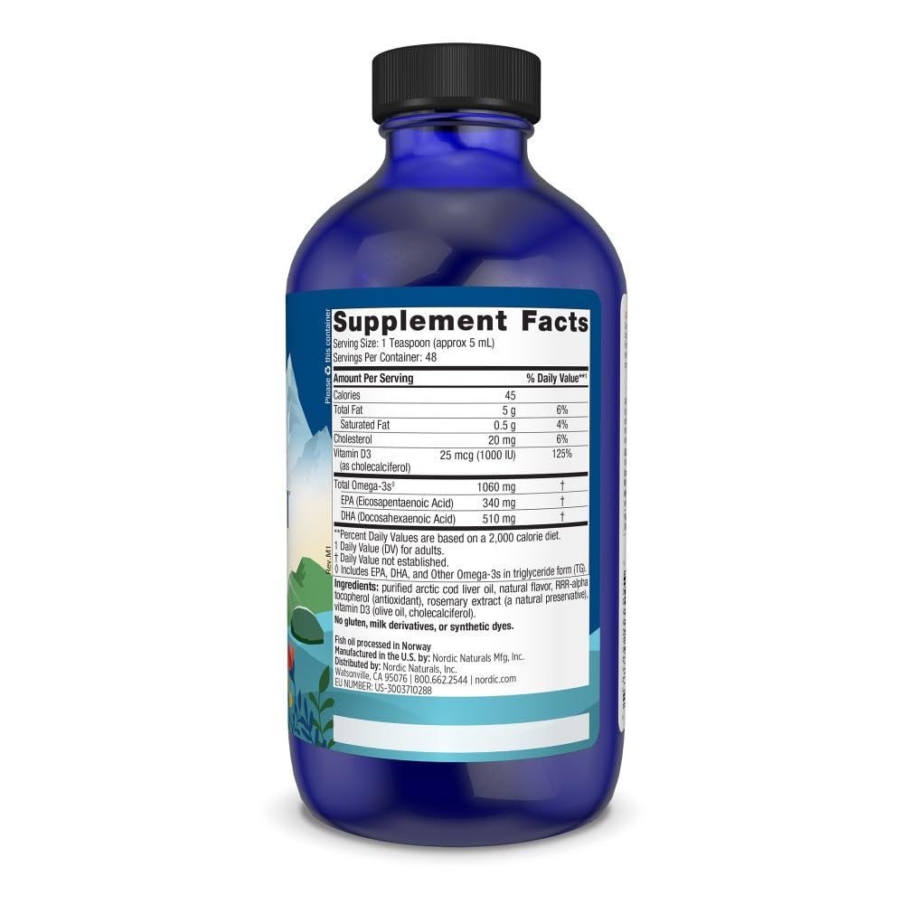 Nordic Naturals primer plano de etiqueta con información nutricional, claridad informativa