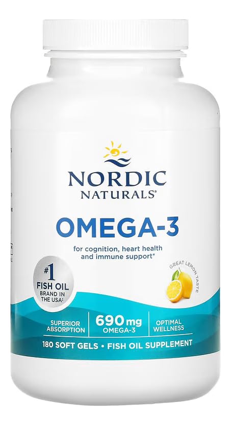 Nordic Naturals botella abierta con cápsulas dispersas para uso diario práctico