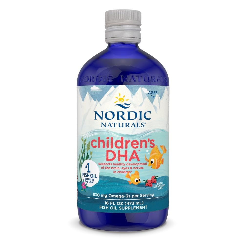 Nordic Naturals botella frontal con sabor fresa mostrando etiqueta clara y tamaño