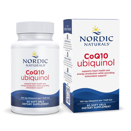 Nordic Naturals frasco frontal mostrando 60 cápsulas y beneficio de pureza