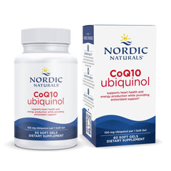 Nordic Naturals frasco frontal mostrando 60 cápsulas y beneficio de pureza
