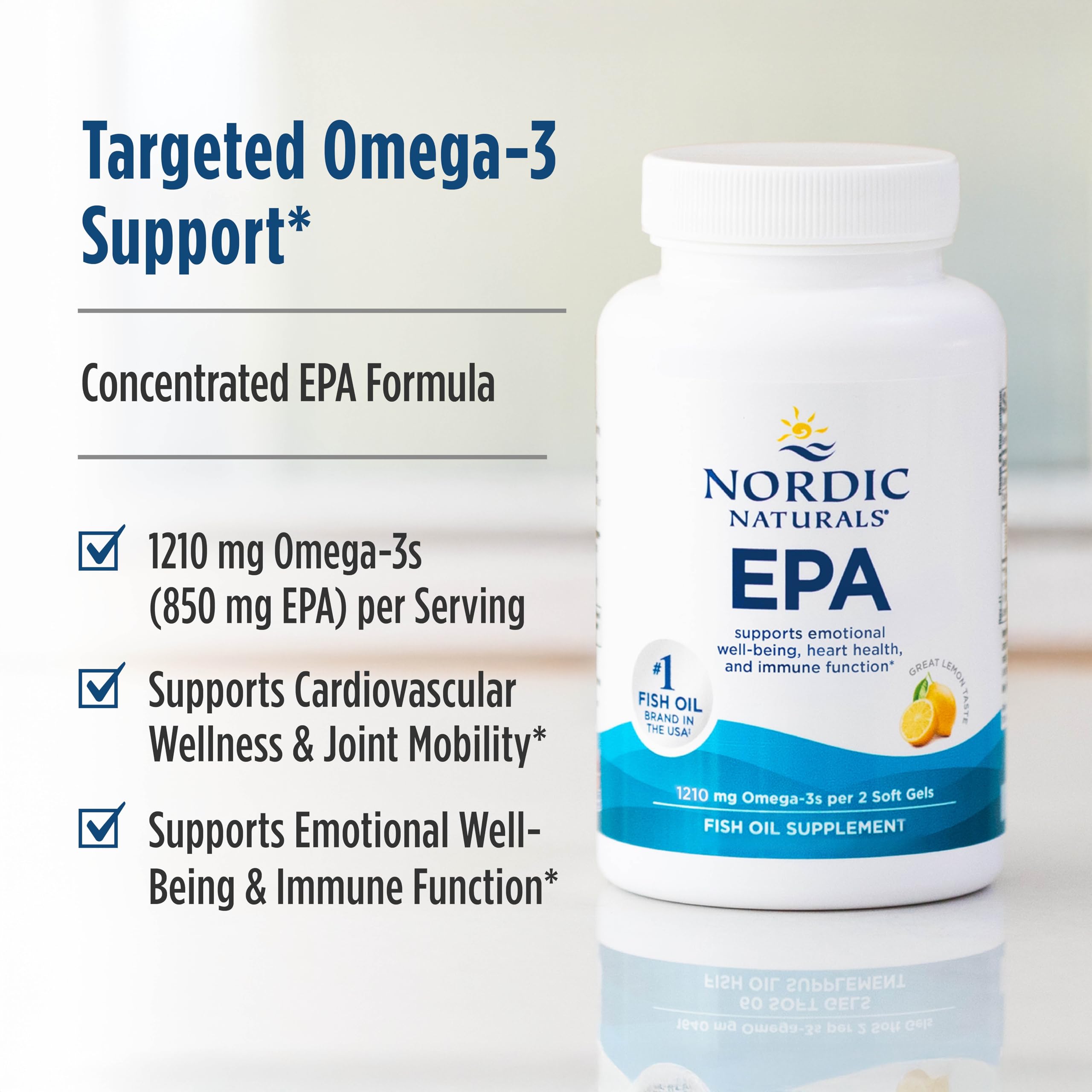 Nordic Naturals cápsula en mano ilustrando tamaño y comodidad al tomar