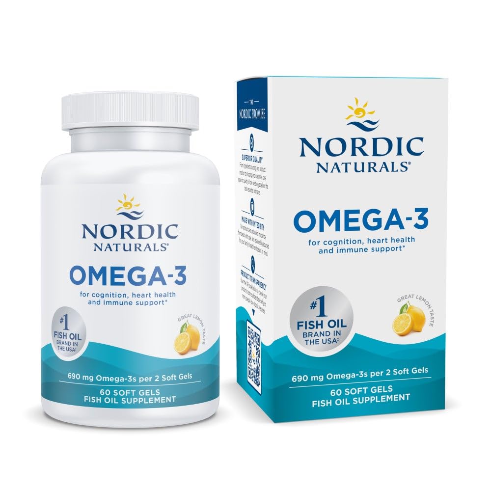 Nordic Naturals frasco delante mostrando la etiqueta y beneficios